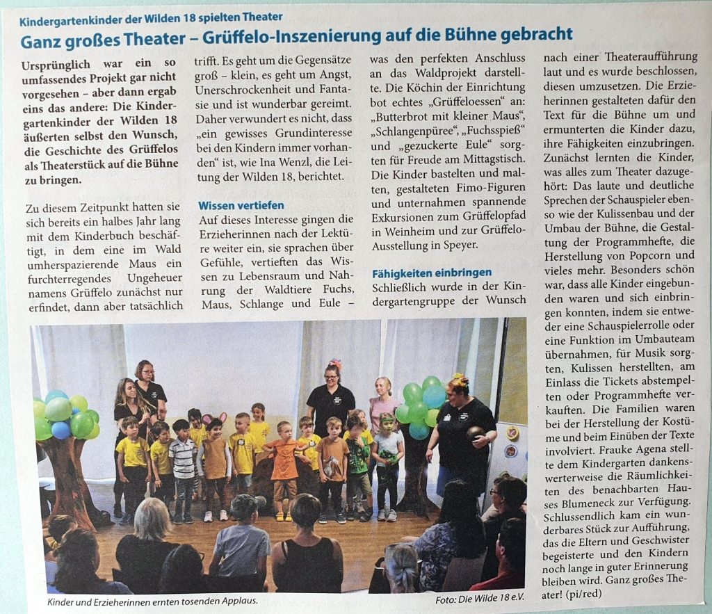 RNZ Zeitungsartikel über die Grüffelo-Inszenierung